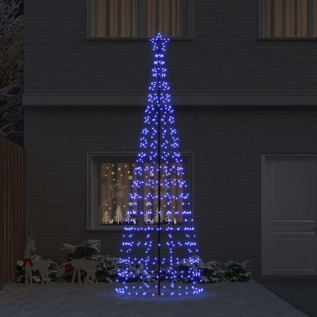 Árbol de Navidad LED con estacas de tierra azul, 400 cm, hierro artificial, plegable, con cadena de luces, para salón interior y exterior protegido, decoración festiva de invierno