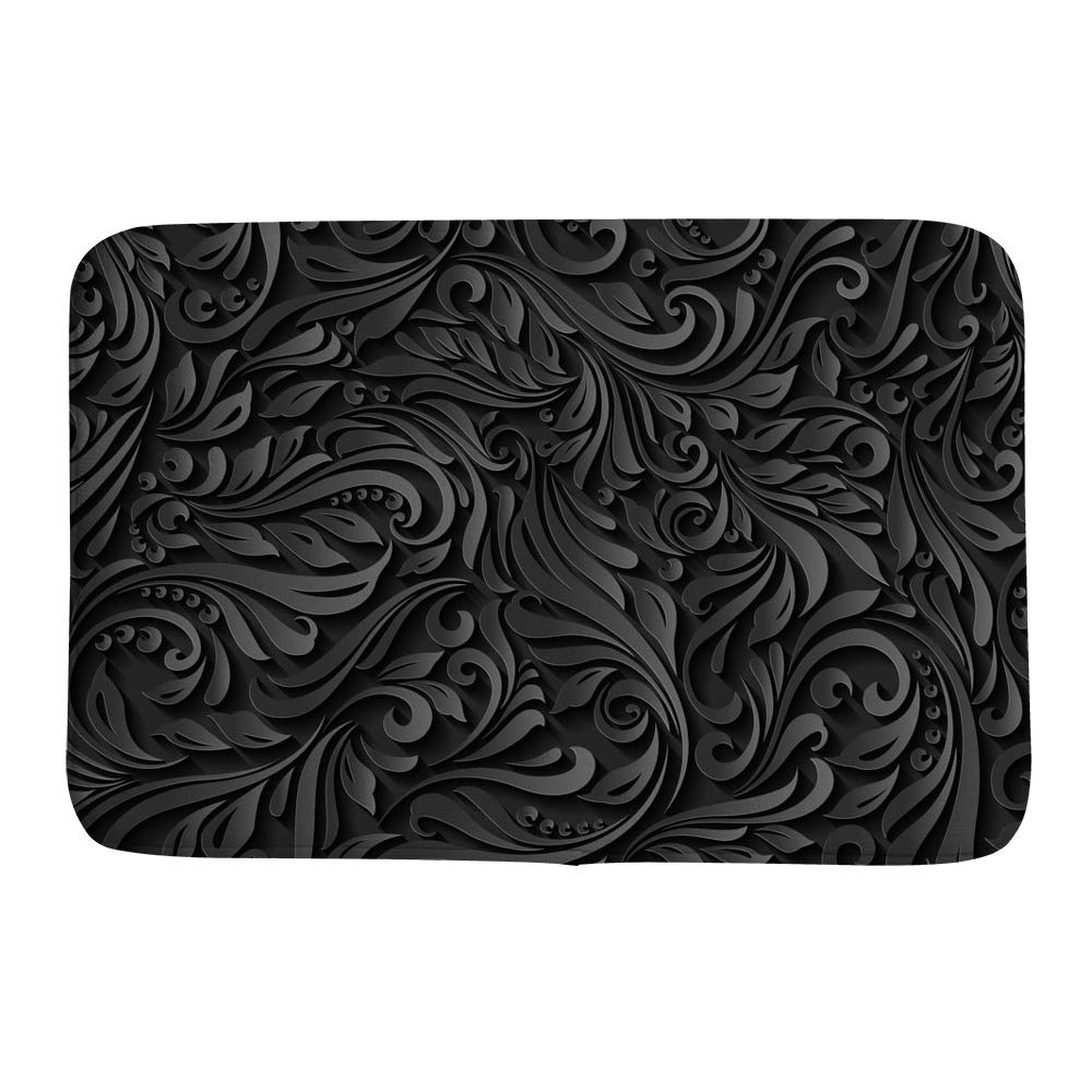 Tapis de bain en velours corail noir floral de 36 x 24 pouces