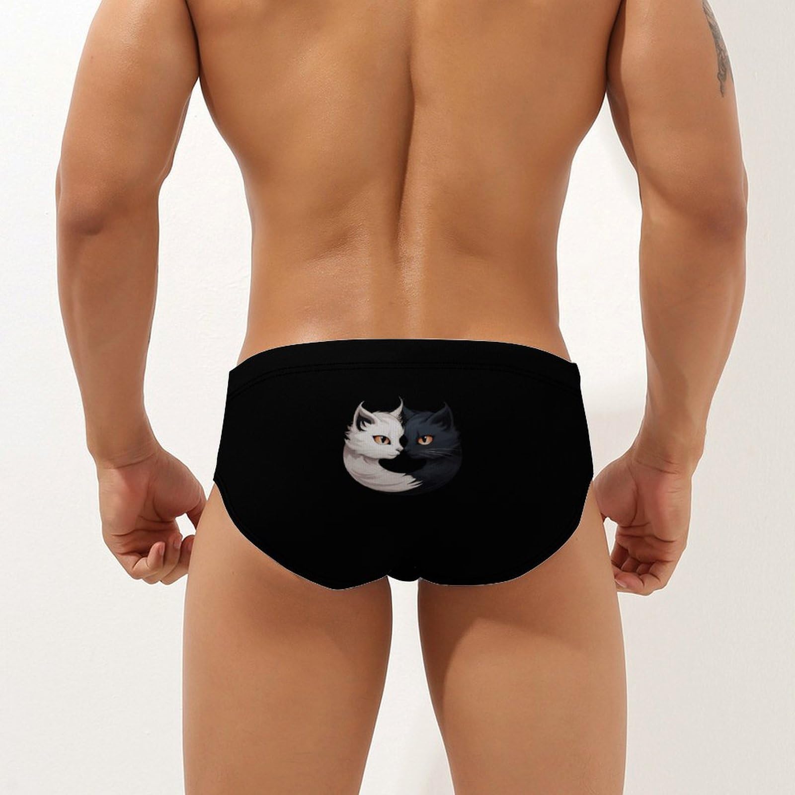 Yin and Yang Cats Funny Mens Swim Briefs Quick Dry Swim Trunk Bikini Underwear Swimsuit S
