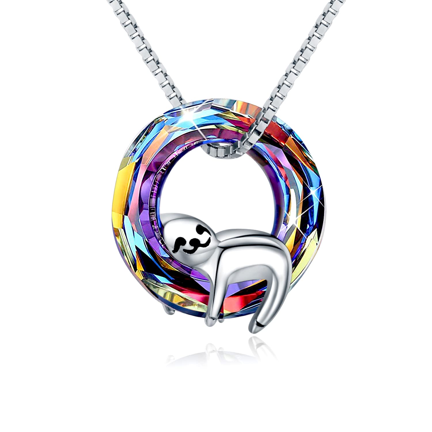 Sloth Gifts for Girls 925 Sterling Silver Cute Sloth Raccoon with Crystal Pendant Necklace Sloth Jewellery for Women Girlfriend Wife