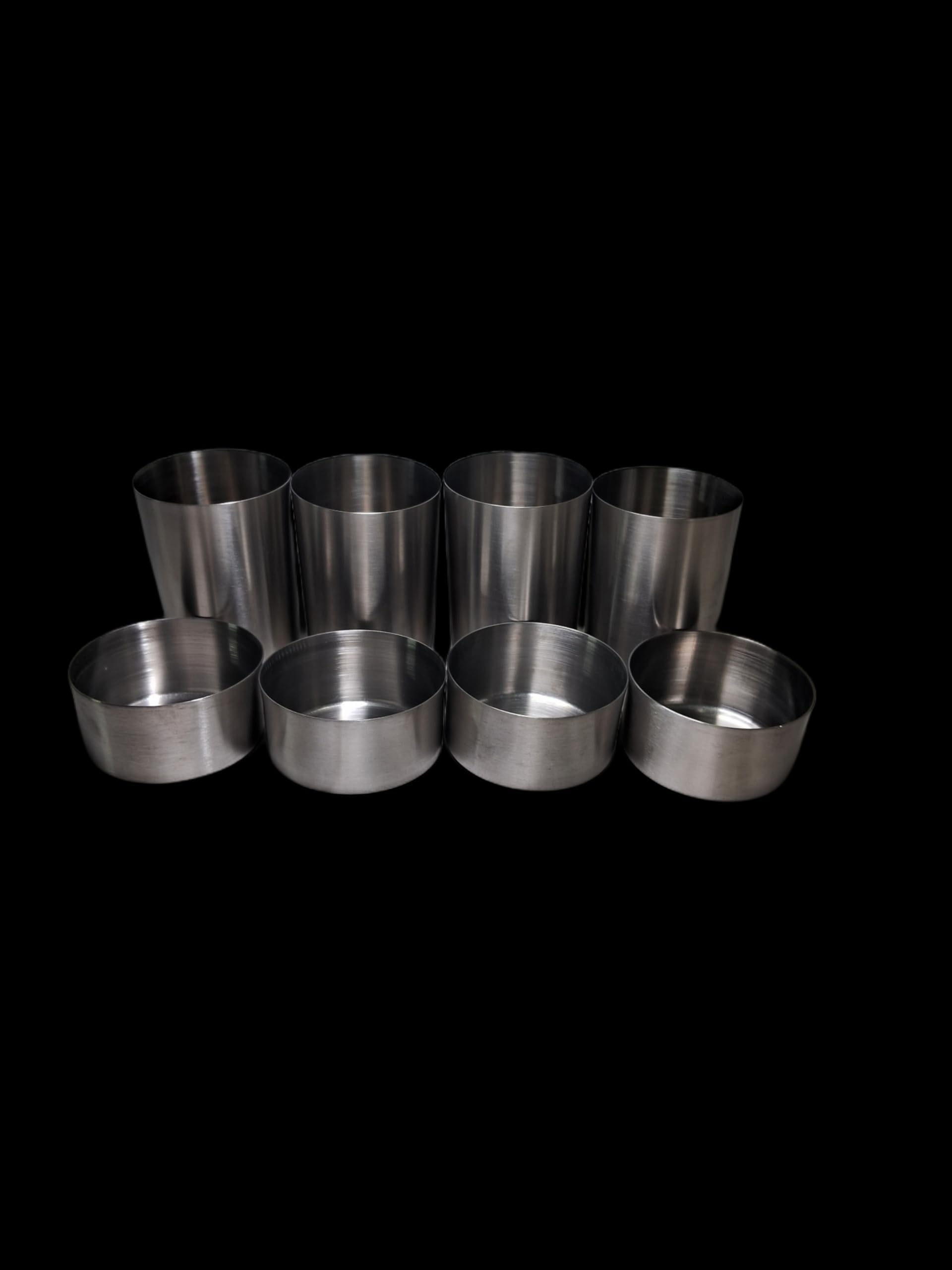 GV Utensils Glass and KATORI Set of 4 Each,Buff Premium Steel,for Dining of Elites 2