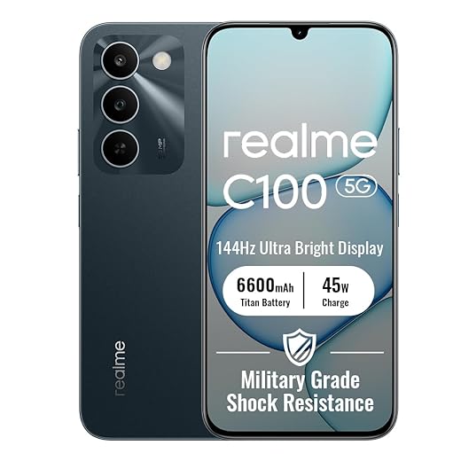 realme C100 5G Smartphone 4+256GB, Verde Germoglio, Schermo 6,8 pollici, Display LCD 144Hz, Ricarica Ultra Veloce 45W, Batteria 6600mAh, Fotocamera AI 50MP, Chipset MediaTek Dimensity 6300, IP64
