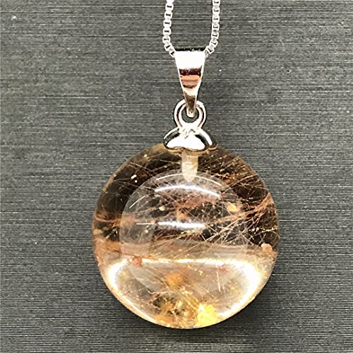 16Mm Gold Rutilated Quartz Pendant Necklace Jewelry Natural Gold Rutilated Quartz Crystal Stone For Women Men Healing Gift Round Gemstone Silver Chains Aaaaa #TOP3
