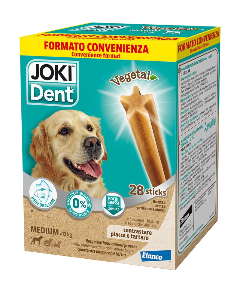 Joki Dent Vegetal Multipack Cane 28 Stick, 4 sacchetti da 210 gr, per cani di taglia media sopra i 12 kg
