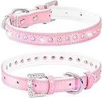 Vista 1 de Rhinestones Cat Dog Collar Bling Diamond with Shiny Buckle Double Layer PU Leather for Cats Kitten Small Medium Dogs (Pink 1, XS)
