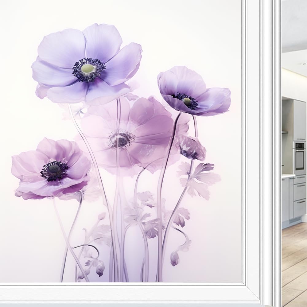 SOPIYRIO Watercolor Flowers Window Privacy Film Purple