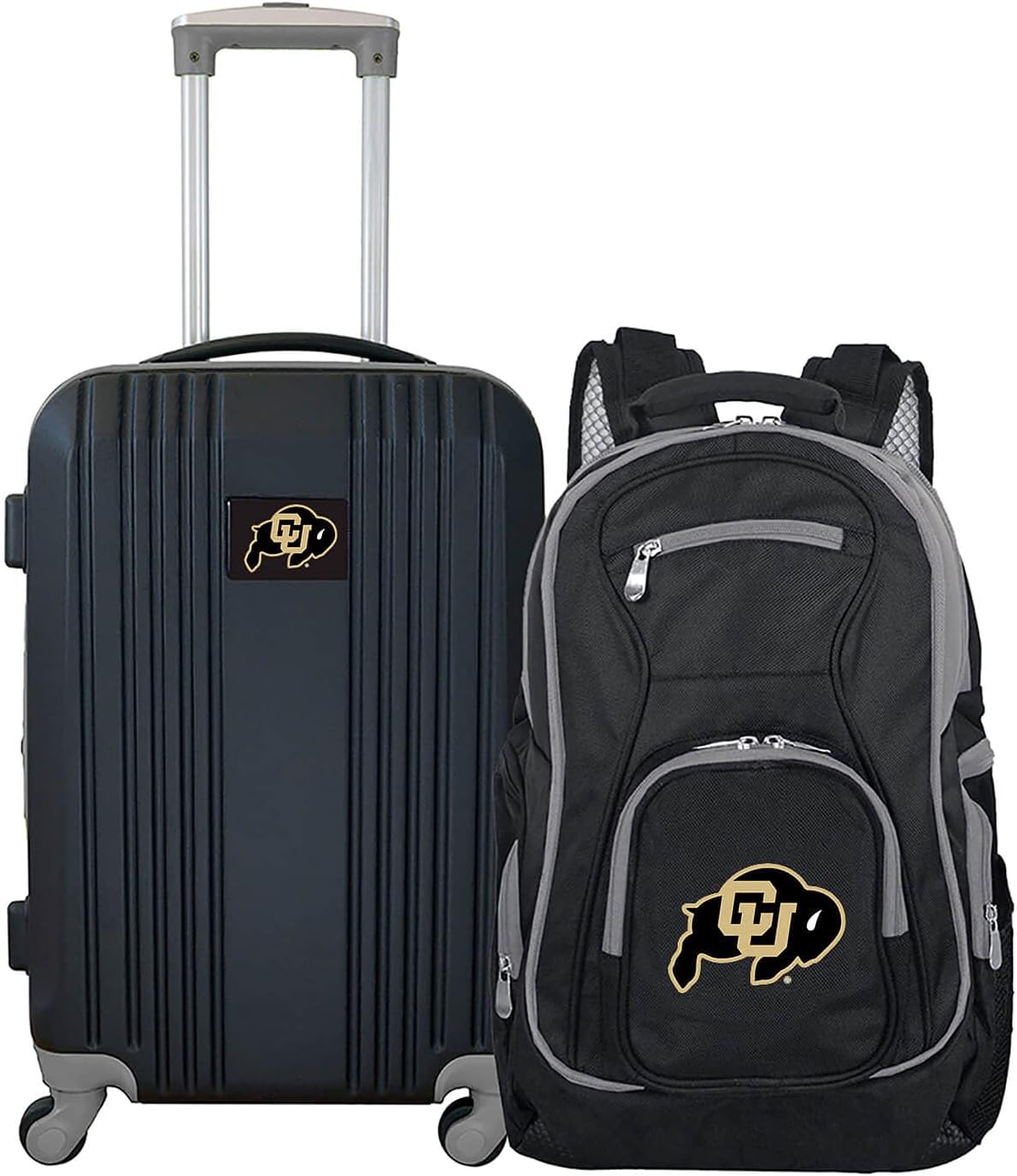 Denco University of Colorado Boulder Buffaloes 2-Piece Luggage Set, Includes 21-inch Two-Tone Hardcase Spinner and 19" Laptop Backpack
