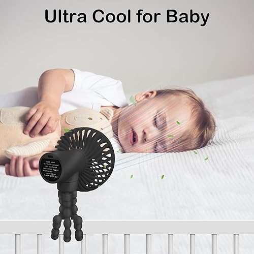 Miniatura 5 de Stroller Fan, 3 Speed Adjustable Portable Fan, USB Rechargeable Battery Powered, Handheld Fan with Flexible Tripod, Suitable for Cribs and