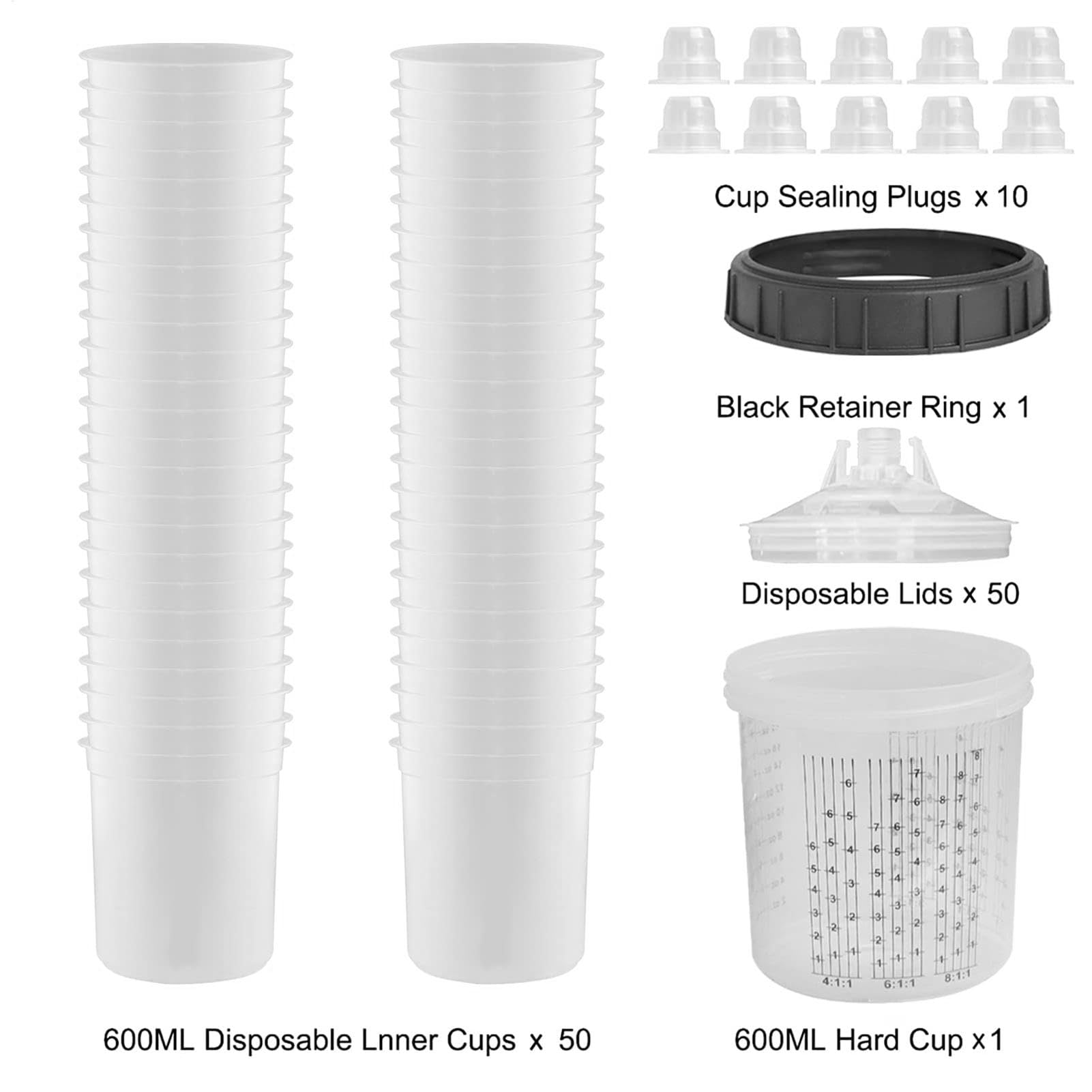 Vasos mezcladores de pintura, tazas medidoras de pintura, mezclador de pintura, vasos graduados transparentes, opciones de varios tamaños, diseño duradero a prueba de fugas, medidas precisas para
