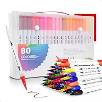 Canetas Brush Pen e Ponta Fina 2 em 1 Kit Profissional para Lettering Caligrafia e Desenho Canetinhas Coloridas Dual Tip para Artistas Estudantes e Adultos (80 cores)