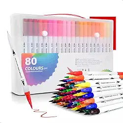 Canetas Brush Pen e Ponta Fina 2 em 1 Kit Profissional para Lettering Caligrafia e Desenho Canetinhas Coloridas Dual Tip para Artistas Estudantes e Adultos (80 cores)