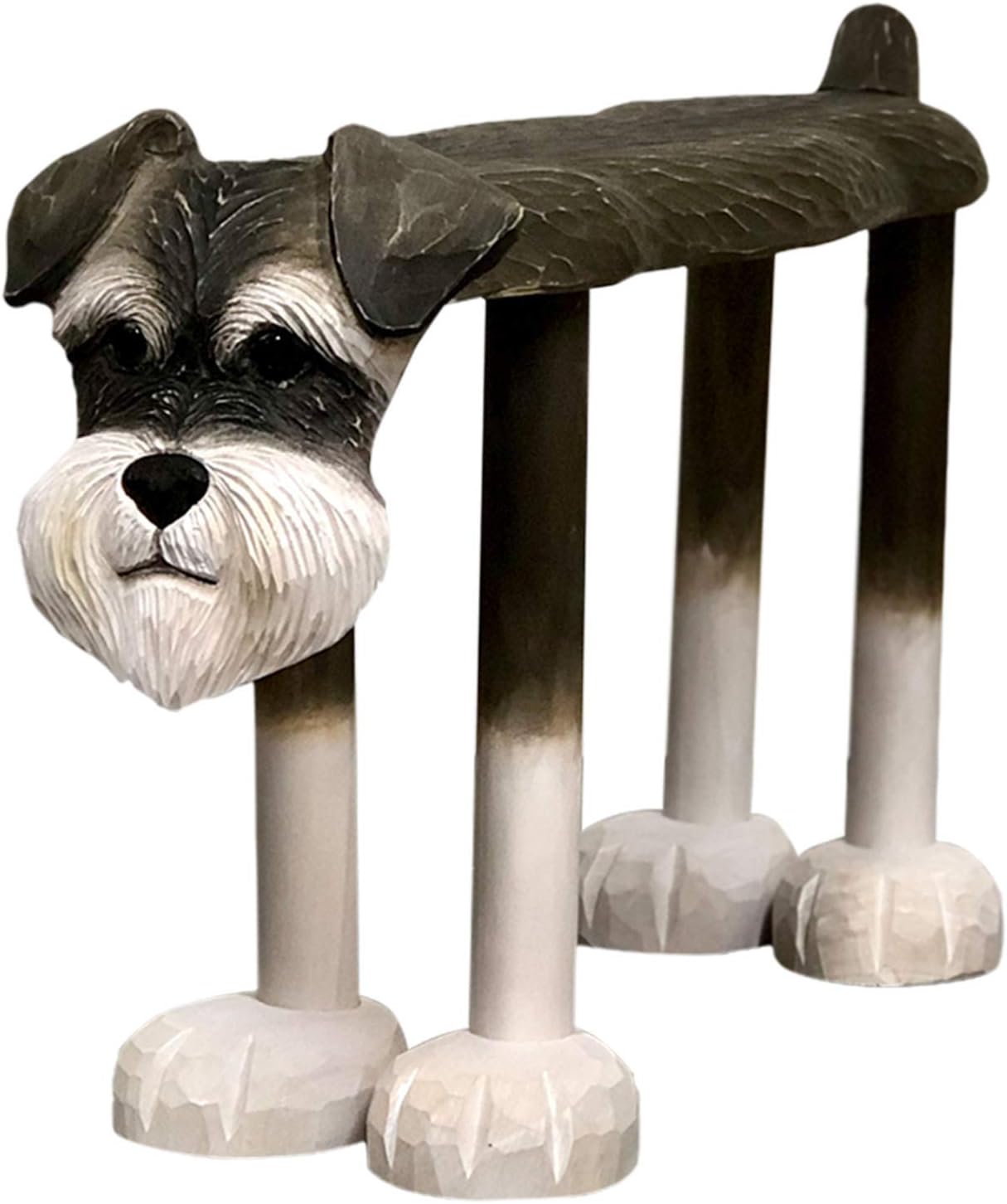 Children Cartoon Schnauzer Ottoman Hand-Carving Wooden Footstool Footrest for Bedroom Housewarming Gift M