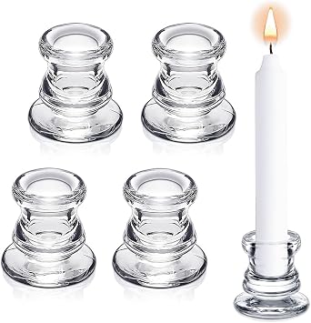 Clear Glass Candle Taper Holders, Aongray Decorative Candlestick Holders Set of 4,for Wedding, Festival, Party &Table Decoration