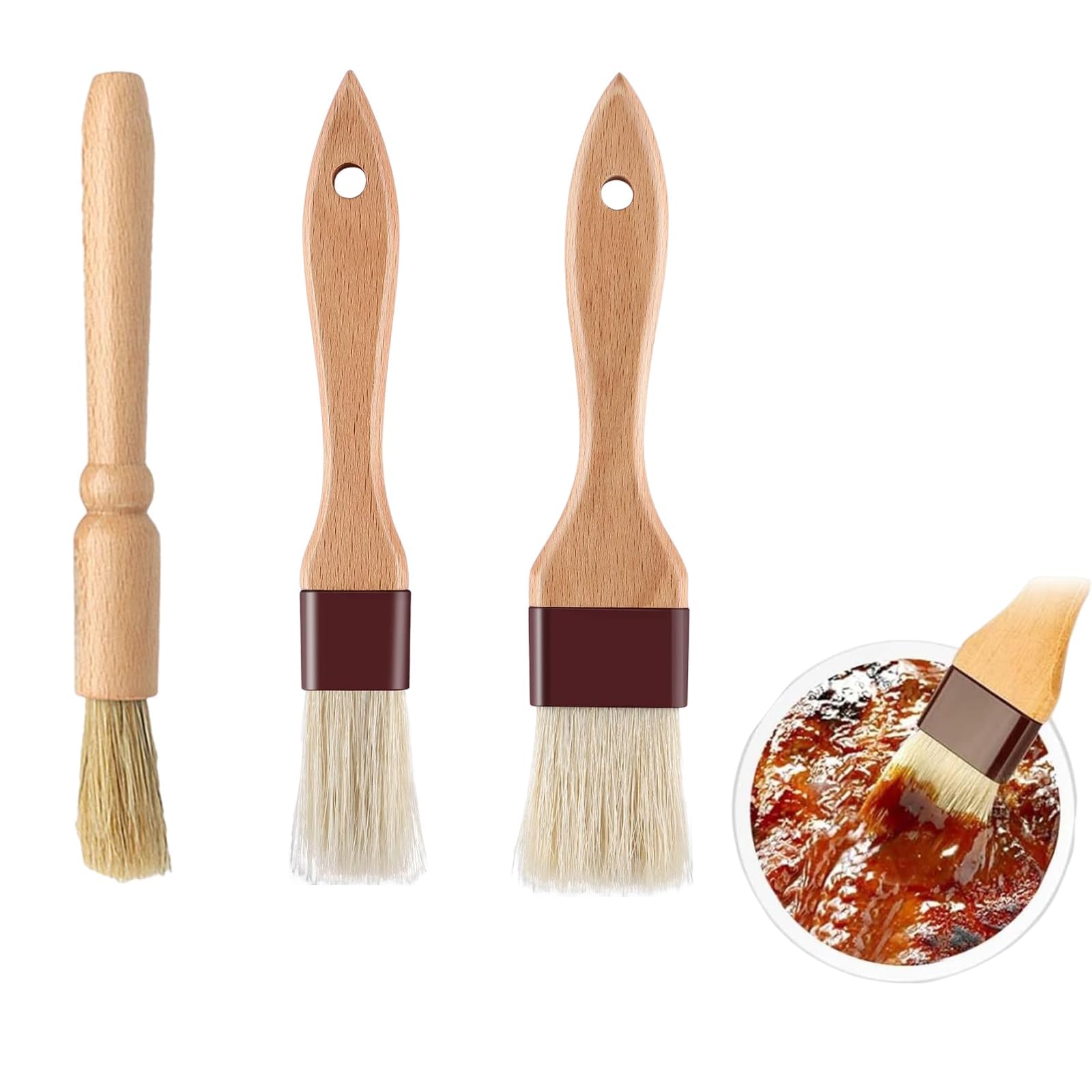 3 Pcs Pastry Brushes, Wooden Durable Cooking Brush, Ideal for Applying Oils, Glazes, Milk and Egg Yolk