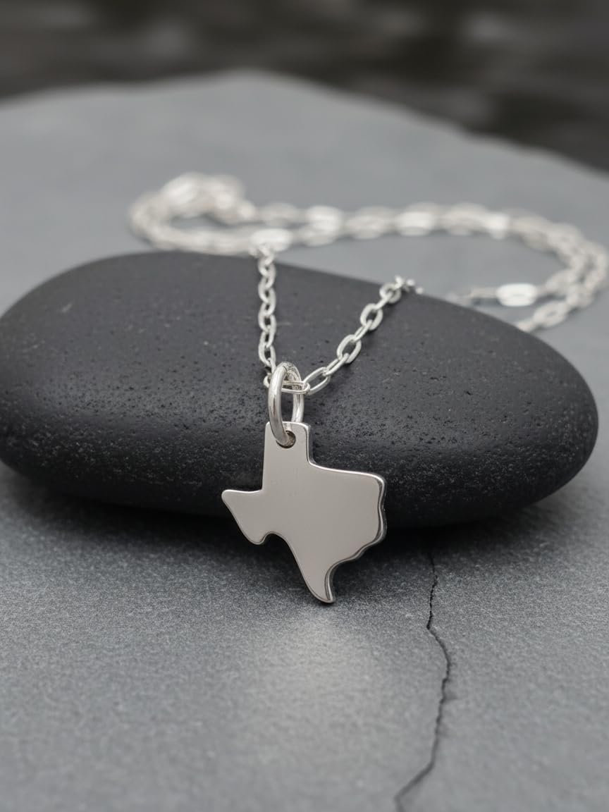 EnCharmed Sterling Silver Texas Map Flat Charm Necklace, Lone Star State Pride Pendant Jewelry, 18" - Image 4