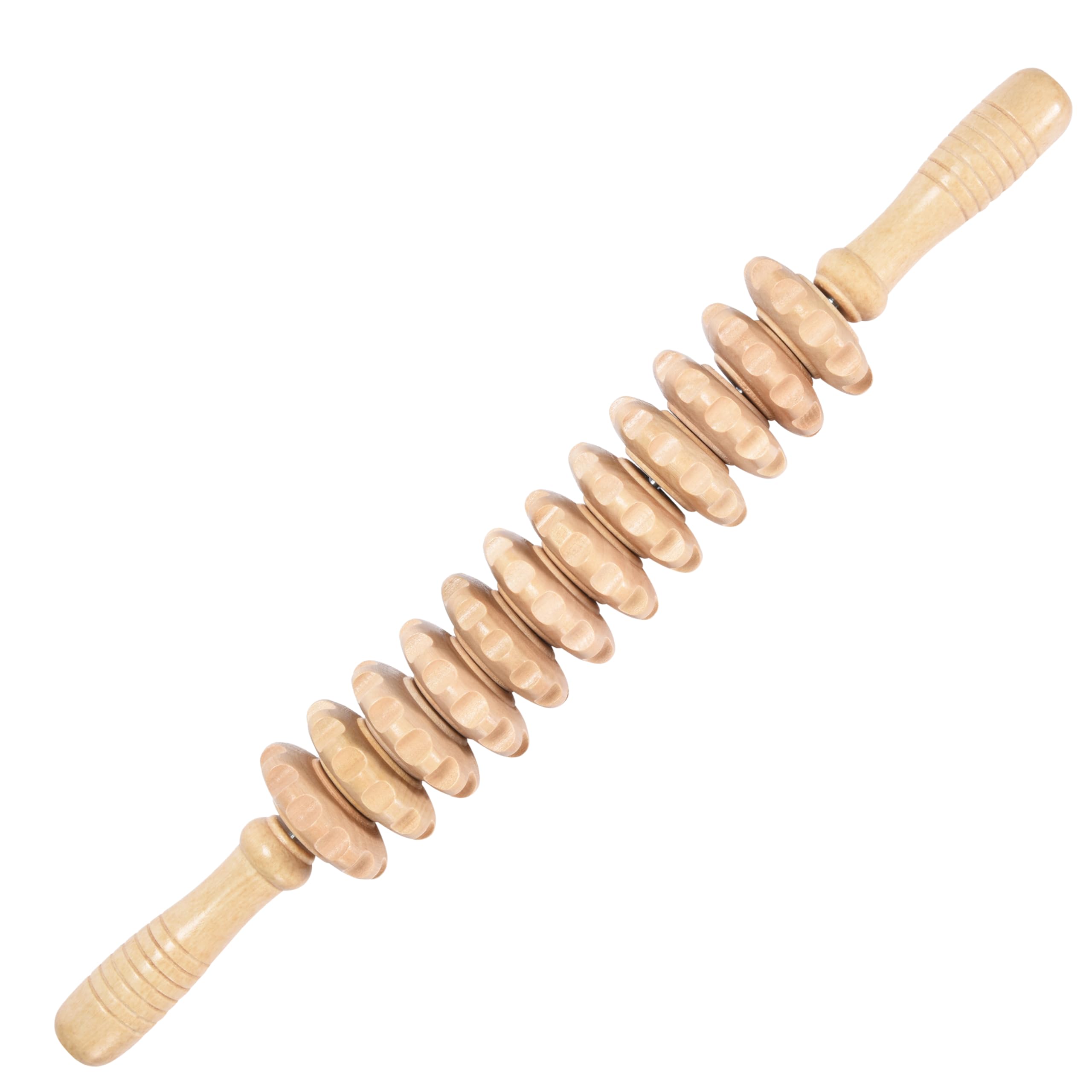 Pino Products Wooden Massage Roller Stick - Dual-Action Body Shaper for Legs, Thighs, Belly, Muscle Relaxation & Cellulite Reduction, Promoting