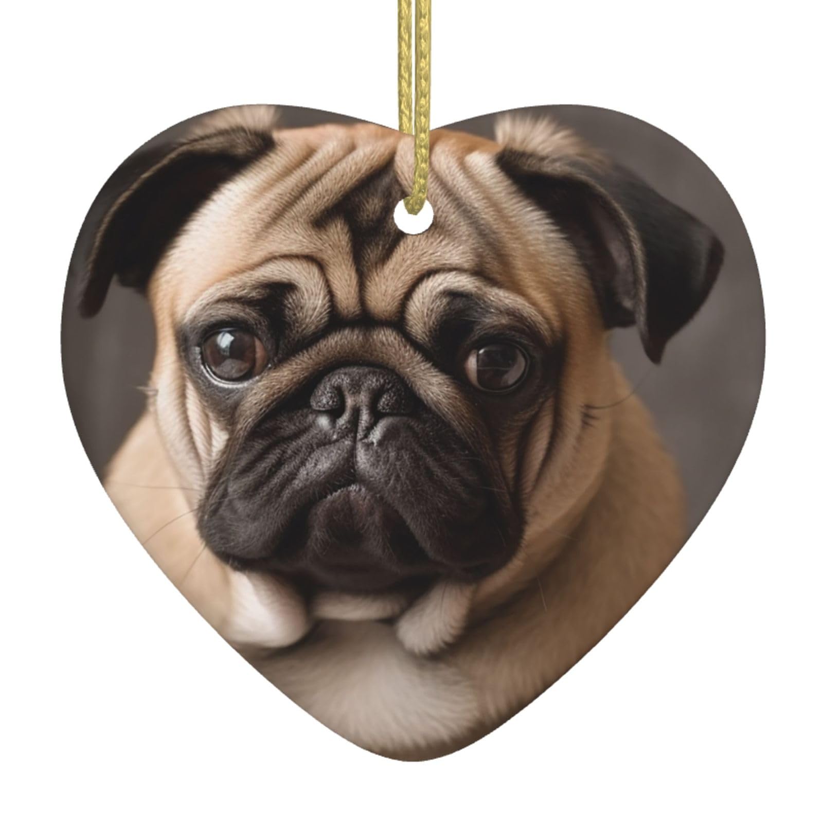 Fodpand Women's White Animal Pug Dog Christmas Ornaments 2025, Gift Exchange For Men, Collectible Ceramic Ornament Heart Hanging Ornaments For Christmas Tree Decoration