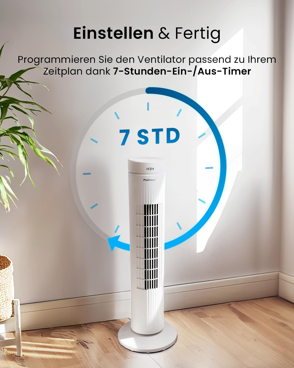Pro Breeze Turmventilator mit Fernbedienung, 76cm Höhe - Ventilator 65° Oszillation, Timer, 3 Geschwindigkeiten – Leistungsstarker & energieeffizienter Ventilator leise für Schlafzimmer und Büro