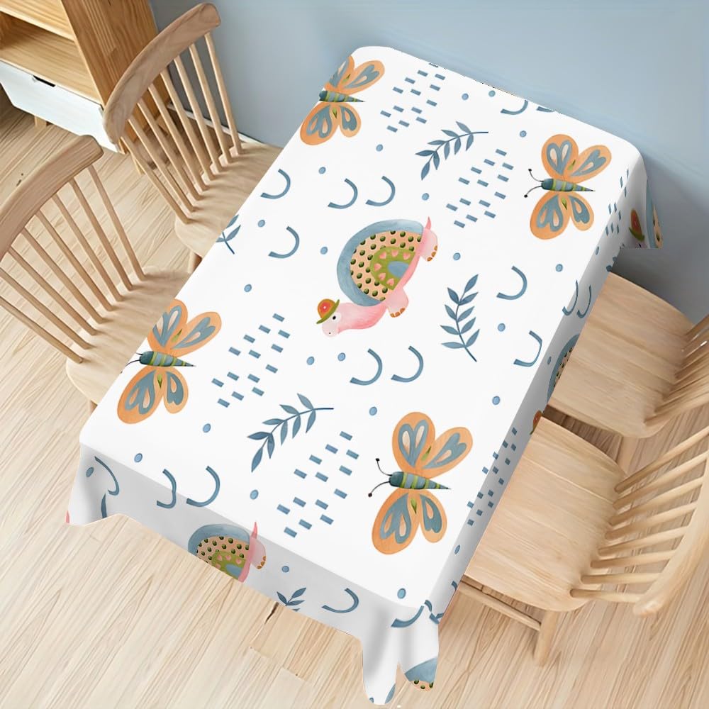 Tovaglia 300x140 cm Antimacchia con Motivo Tartaruga Cartone Animato | Farfalla Tovaglia in Poliestere Impermeabile, Decorazione Tavolo Floreale Geometrico per Cucina Sala da Pranzo Giardino