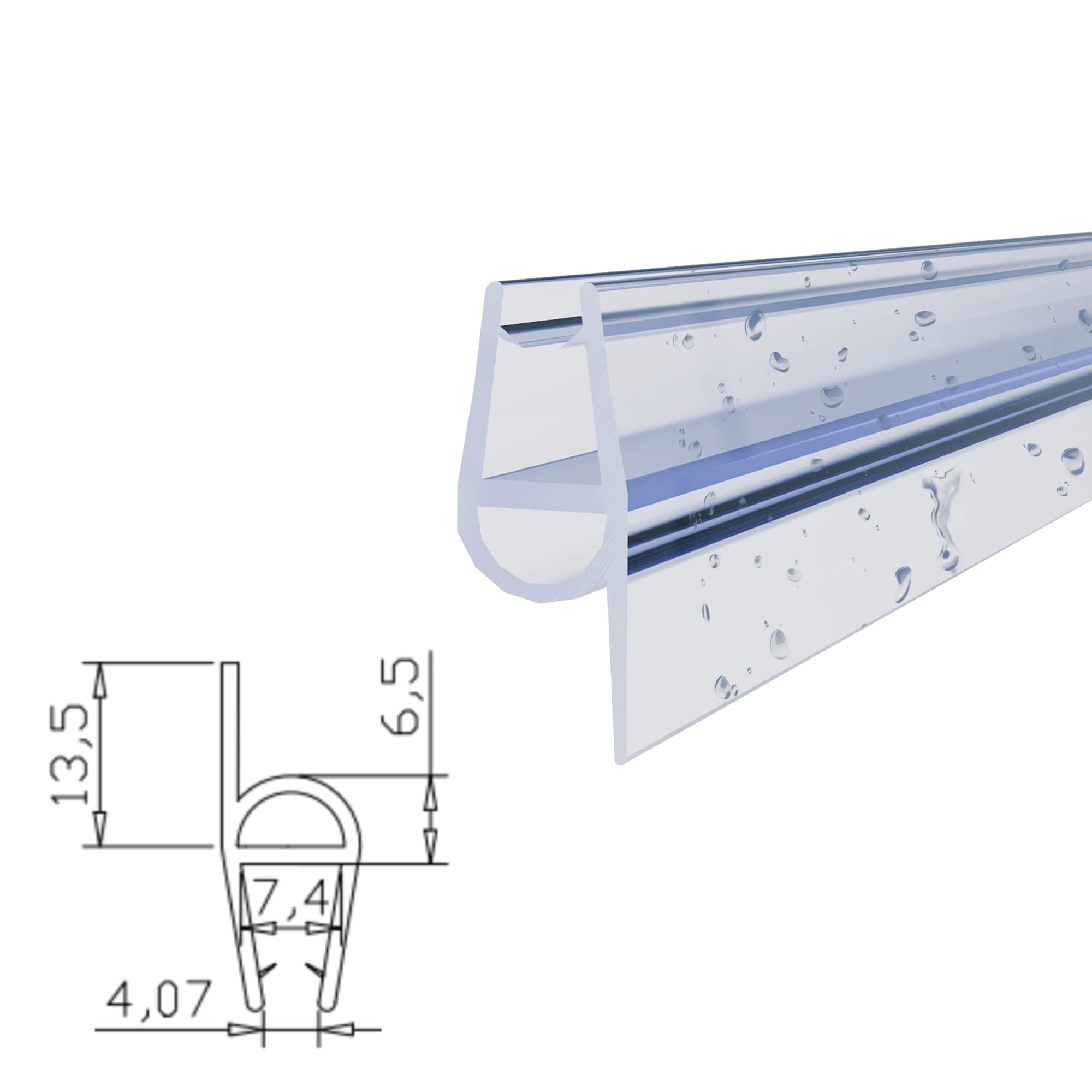 WITEN&NOCK Duschtürdichtung 2x200 cm Für 5mm 6mm Glasstärke Dichtung für Dusche Universelle Duschtürdichtung Wasserabweisende Ersatzdichtung