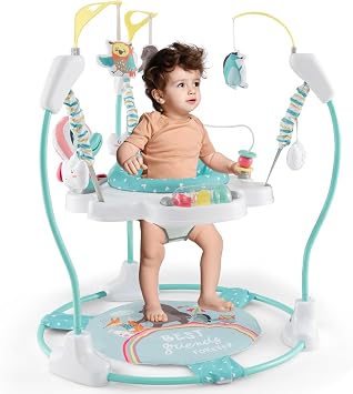 Maxmass Baby Activity Jumperoo, Height Adjustable Toddler Bouncer with 9 Interactive Toys, 360  Rotating Seat, Music, Lights&Sounds, Infant Play Center for 6 Months+, 87x87x94cm Lake Blue