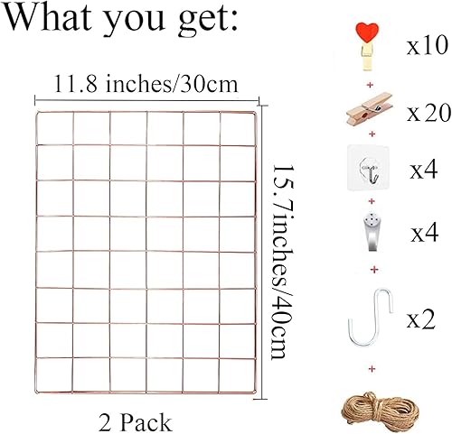 Miniatura 8 de GBYAN Wall Grid - Paquete de 2 paneles de rejilla de fotos de alambre negro organizador de pared (negro)