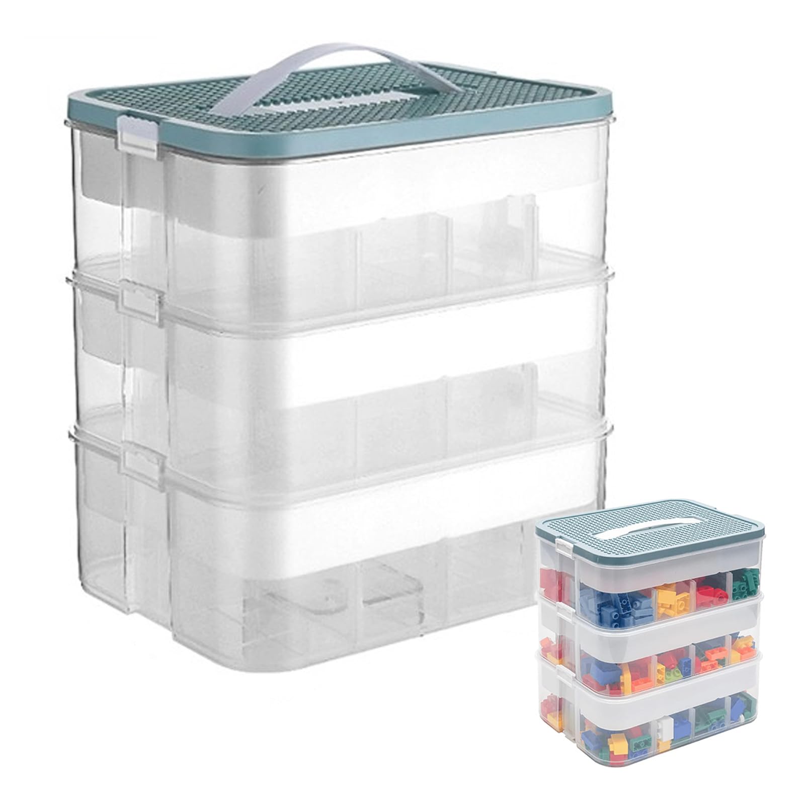 Cajas Almacenaje para Lego, Juguetes Organizador Cajones Apilables Cajas Almacenamiento 3 Capas Transparente con Tapa Compartimentos, Cajas Organizadoras de Cajas de Clasificación