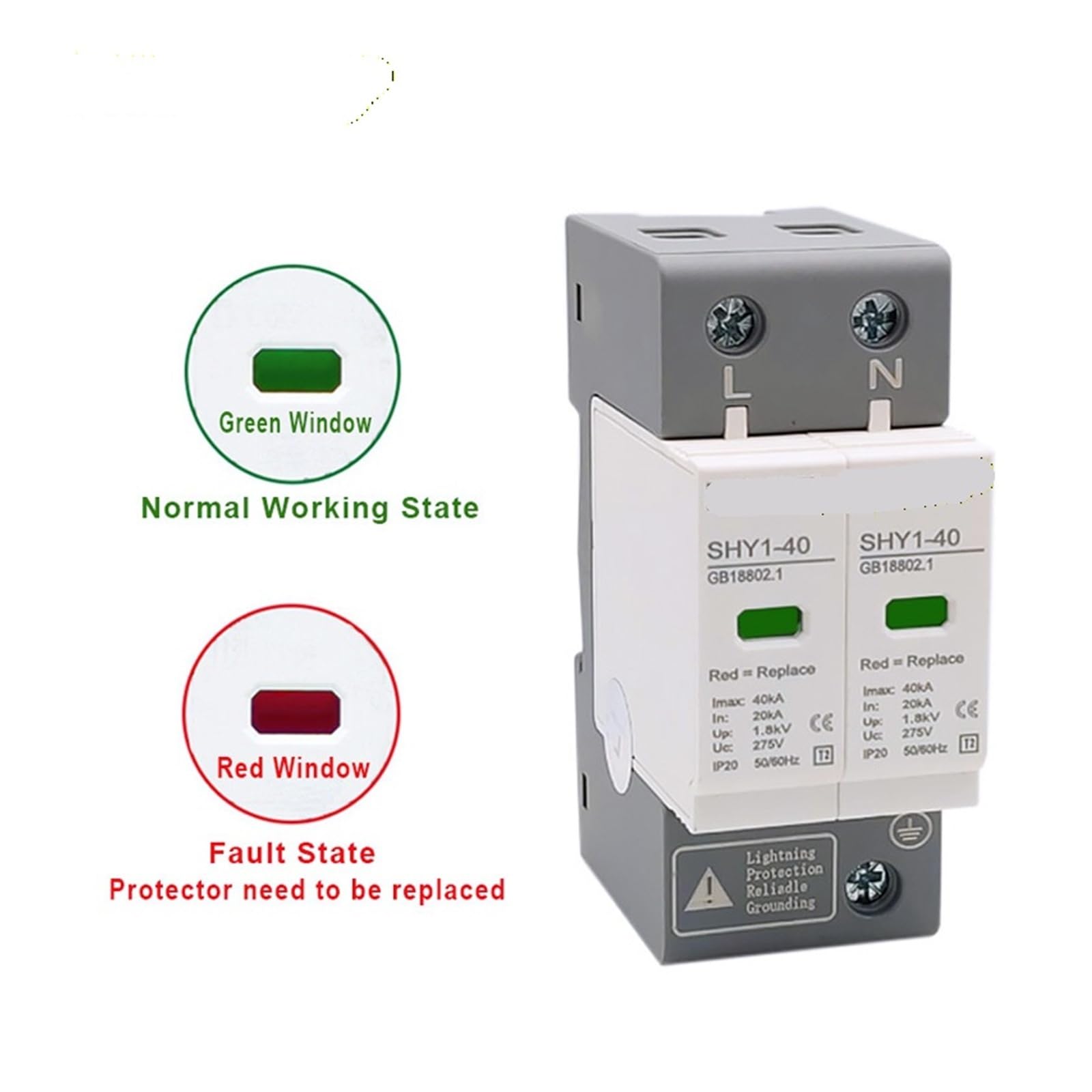 Protección contra sobretensiones AC SPD 2P 4P 10〜20KA 20〜40KA 30KA〜60KA Protector rayos domésticos Dispositivo pararrayos de bajo voltaje Impresión Disyuntor SHY1-40(4P 385V,30-60KA)