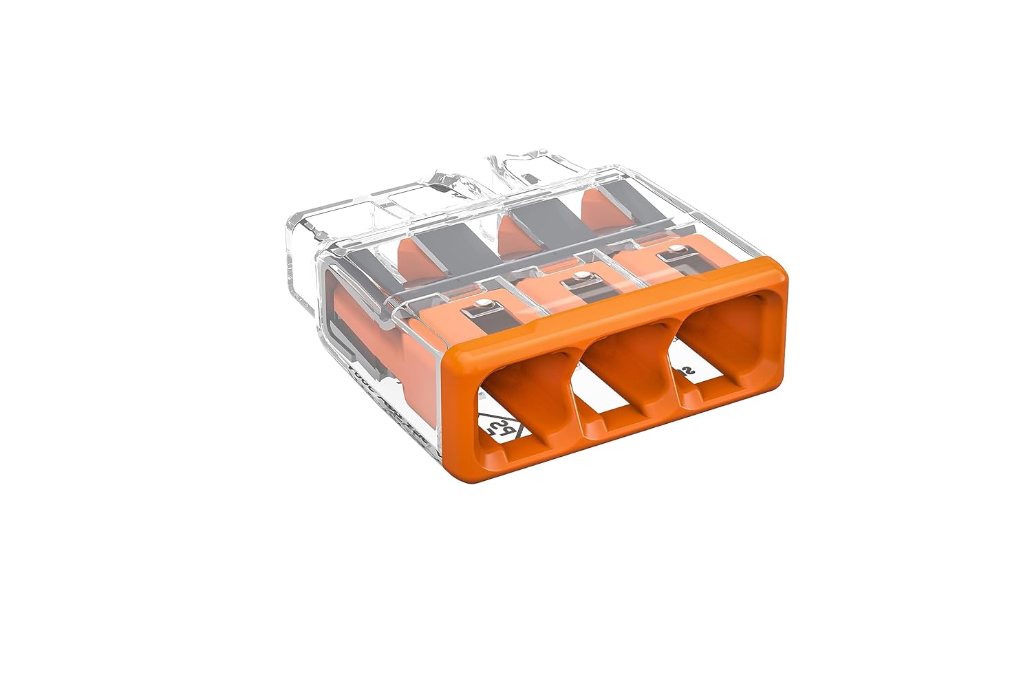 WAGO COMPACT splicing connector; for solid and stranded conductors; max. 4 mm²; 3-conductor; orange cover; Surrounding air temperature: max 85°C (T85); 4,00 mm²; transparent, 2773-403 (100 pcs)