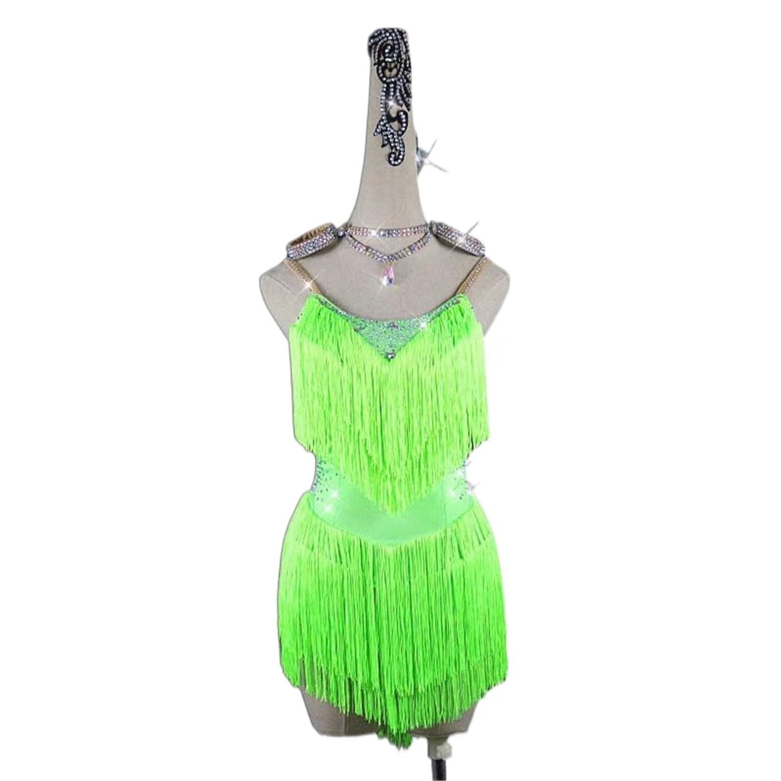 Latin Tanzkleid Latin Dance Kleid Frau Quaste Professionelle Wettbewerb Anzug Bühne Kostüm Für Tanz(Yellow 1,XXS)