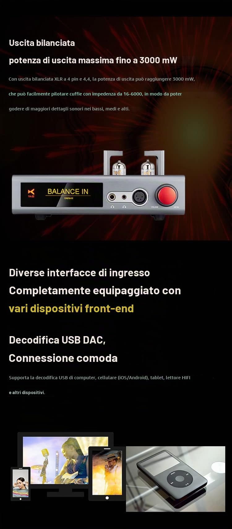 XDUOO TA-22 ES9038Q2M * 2 DSD256 HD Bluetooth PCM 32Bit/384kHz Balance Output Ad alte prestazioni DAC & TUBE Balance Amplificatore per cuffie