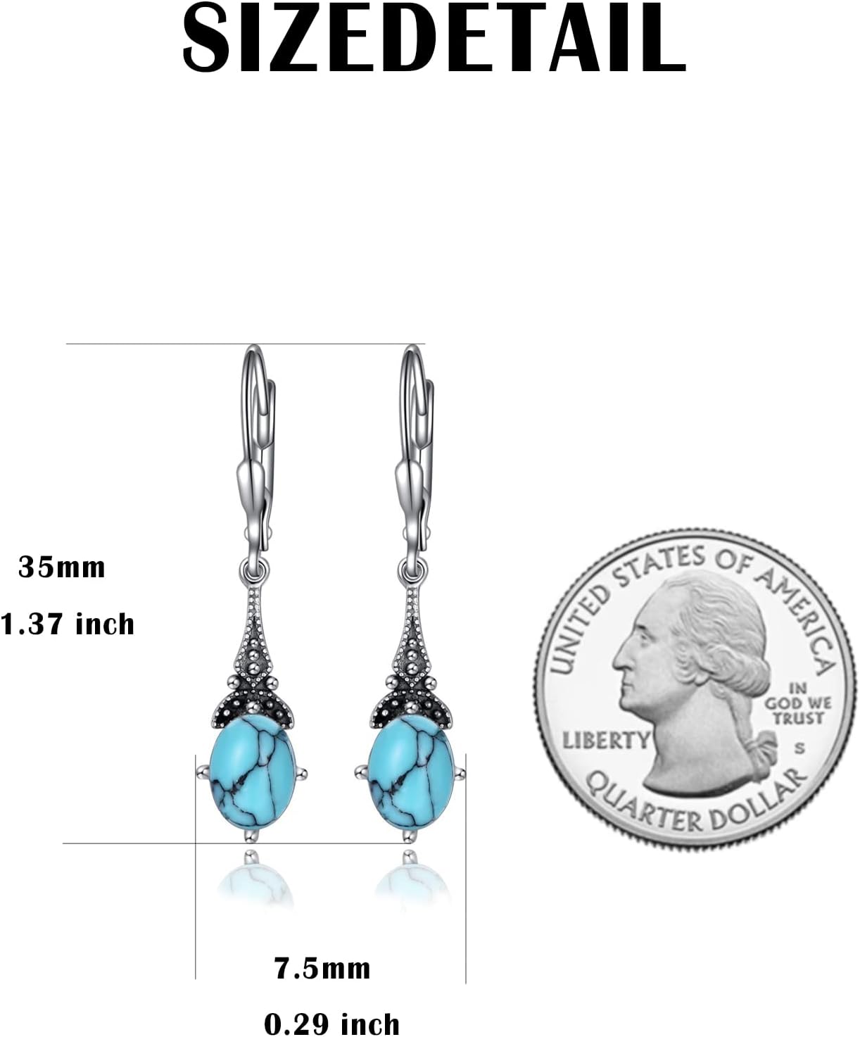 AOBOCO Vintage Earrings for Women Sterling Silver Retro Drop Dangle Leverback Earrings with 8x6mm Oval Genuine or Simulated Birthstone Crystal from Austria, Anniversary Jewelry Gifts for Her (Gift Box) - Image 5
