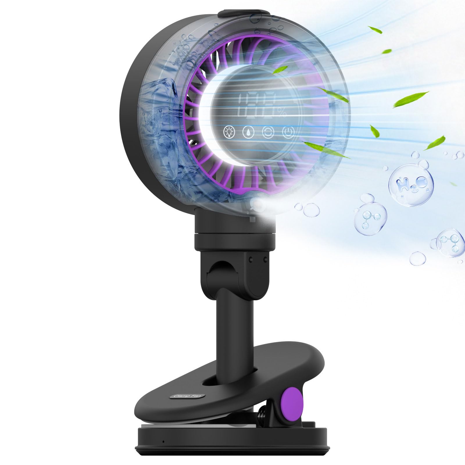Ventilateur de bureau mural avec fonction de brumisation, ventilateur à clip rechargeable, texture pour refroidissement de petits espaces, fixation rechargeable
