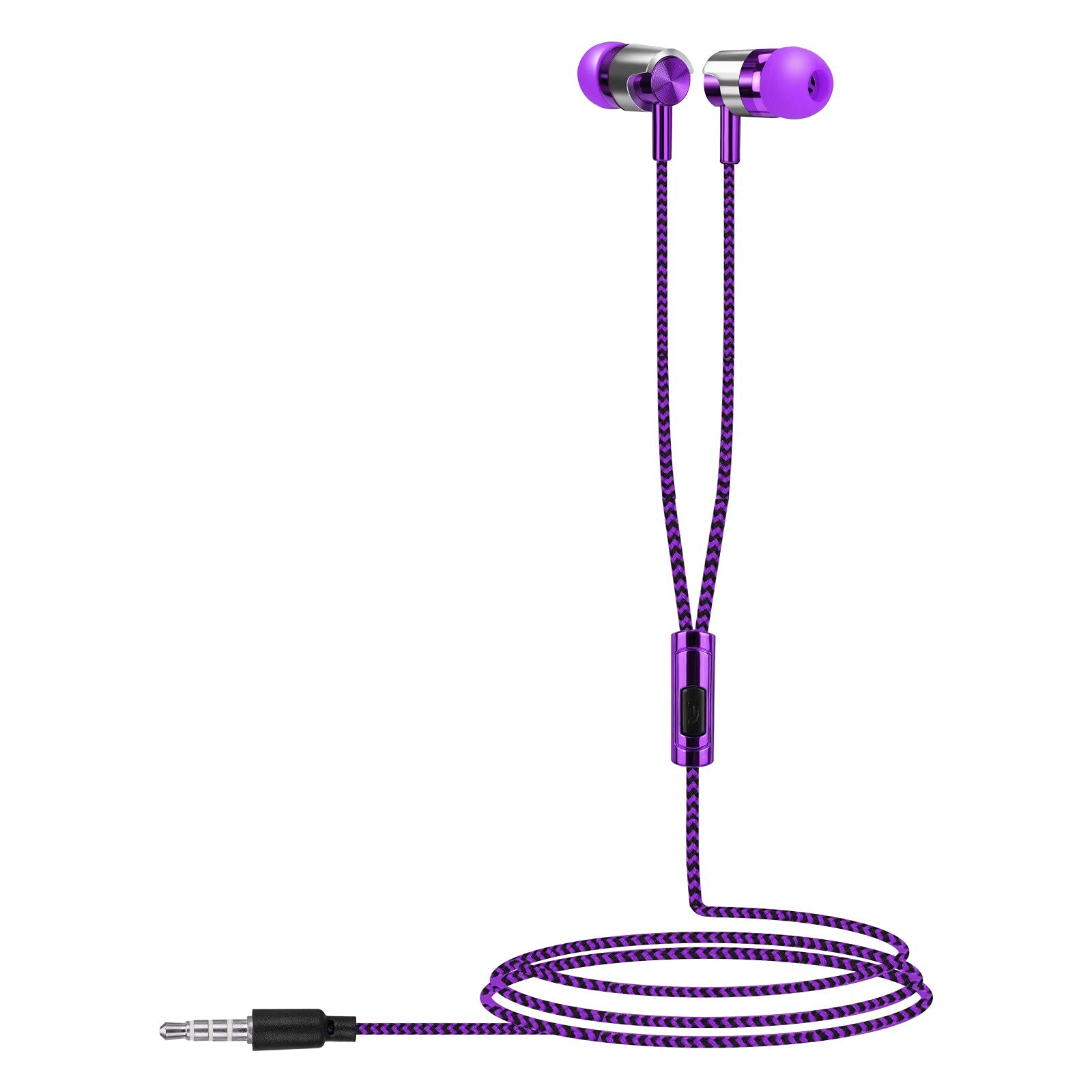 fasloyu3.5mm In-Ear Wired Headphones Nylon Weave Headset with Microphone Stereo in-Ear Headphone Noise Isolating Earphones Headset for Laptop Tablet Android Smartphones (Purple)