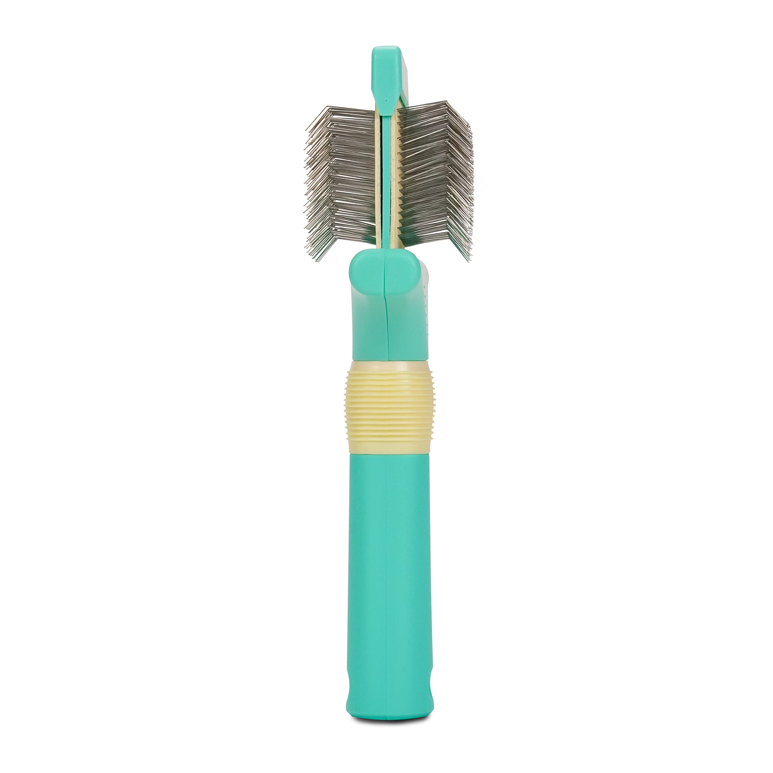 Jelly Pet Cepillo flexible de doble cara, hecho para profesionales, cabeza flexible, se desliza a través de un nudo, pines más largos, fabricado en EE. UU., Grande, verde azulado