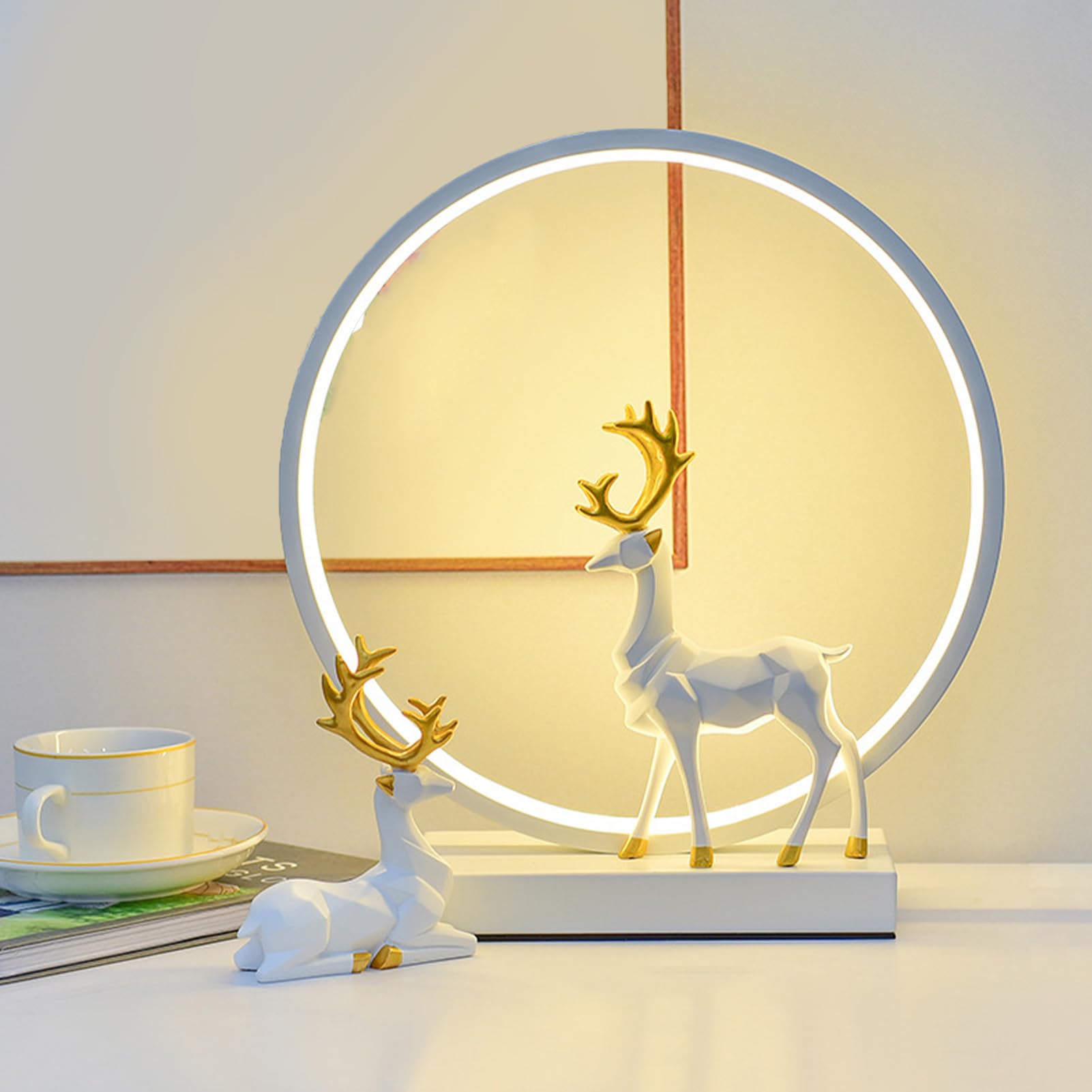 Lampka nocna LED, 50,4 uncji jeleń dekoracyjna biurkowa zasilana przez USB ochrona oczu lampka nocna do sypialni sypialnia biuro aluminiowa żywica żelazna