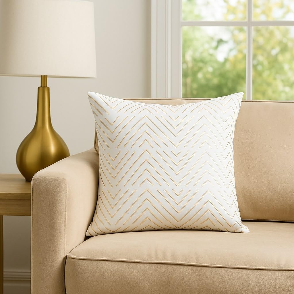Wakefit Designer Cushion Cover | 16x16 inch | Heavy Embroidery | Premium Cotton Fabric on Front & Back | Pack of 1 | Highs & Lows | Beige