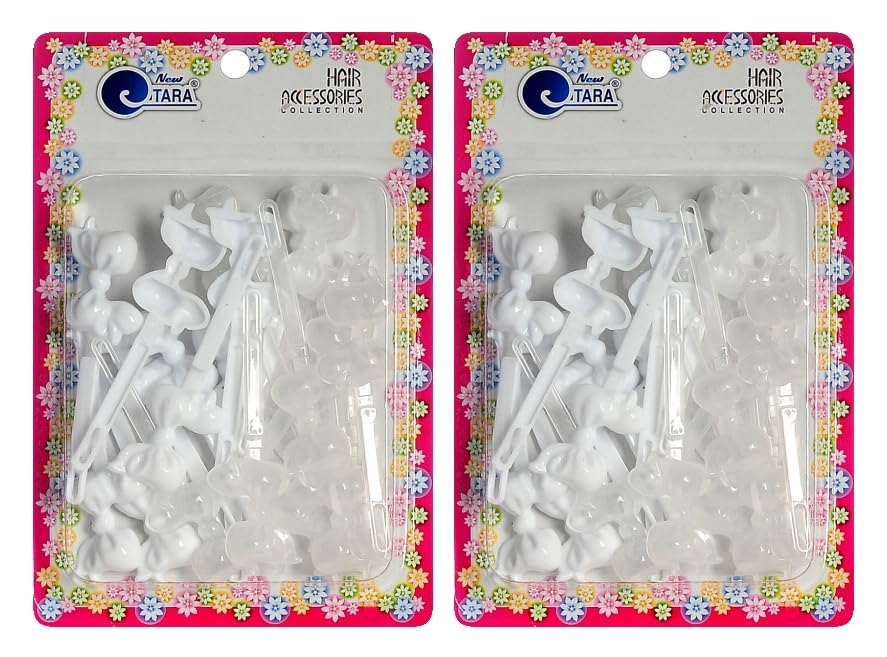 New Tara Self Hinge Hair Barrettes for Girls, 40pc Count (WHITE AND CLEAR)