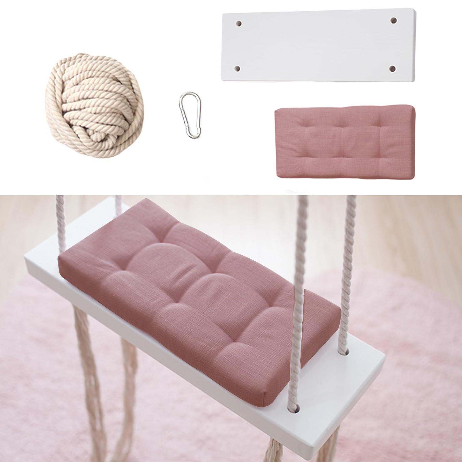 Columpio de madera acolchado con cuerdas de algodón, columpio de madera maciza para interior y exterior, columpio para niños, sala de juegos, jardín
