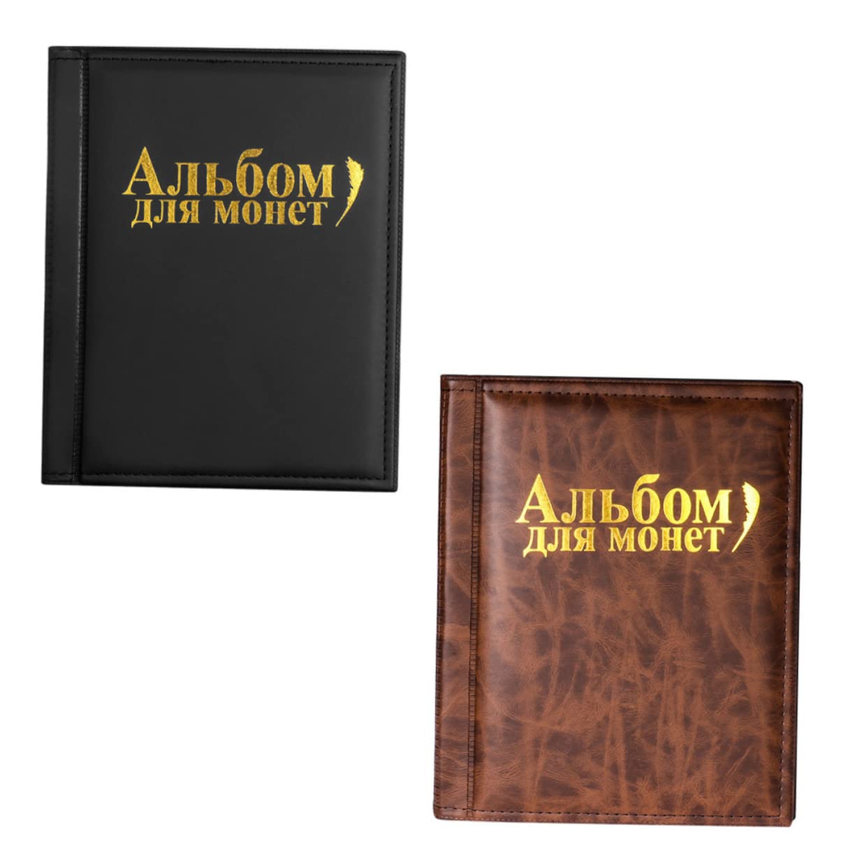 PLAFOPE Album per Monete da Collezione 2 Pezzi, Plastico Pu Nero Marrone