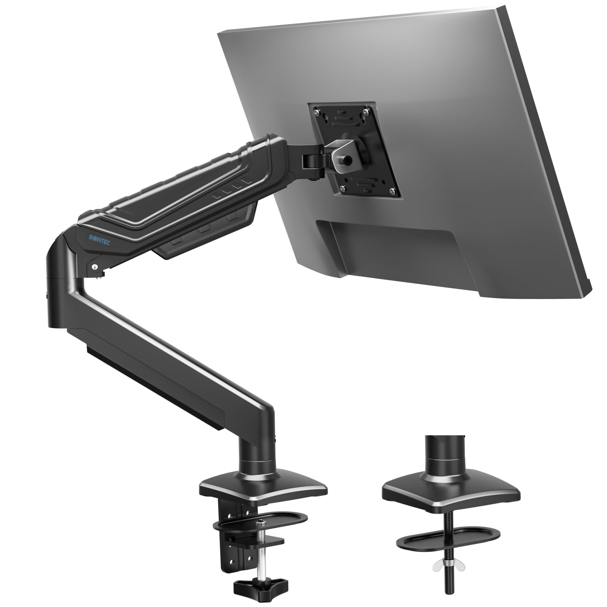 BONTEC Supporto Monitor da Scrivania 15-34 Pollici, Braccio Monitor a Gas Ergonomico Fino a 12 KG, Vesa 75x75 100x100, Inclinazione Rotazione Altezza Regolabile, Staffa Stabile con Gestione Cavi