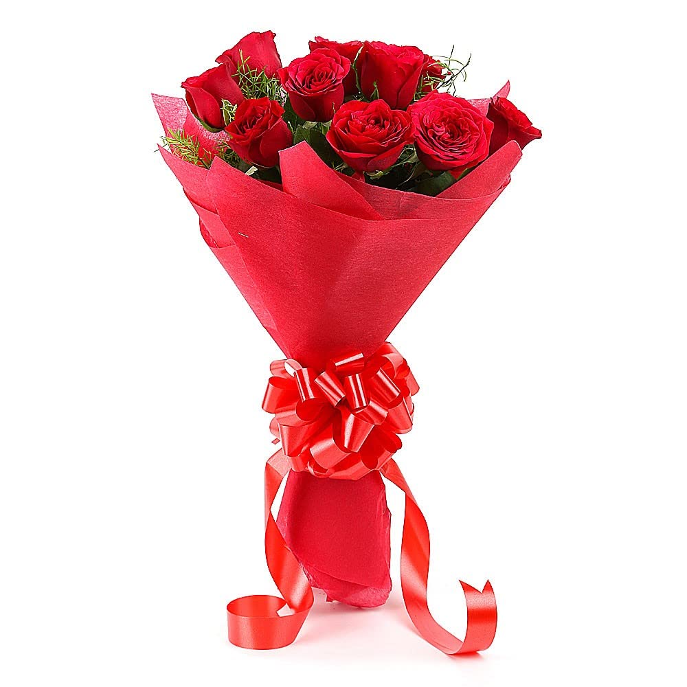 Mother's Day Special Fresh Flowers Bouquet of 10 Red Roses in Paper Wrapping, Bunch of 10 (Red Rose)-image-21