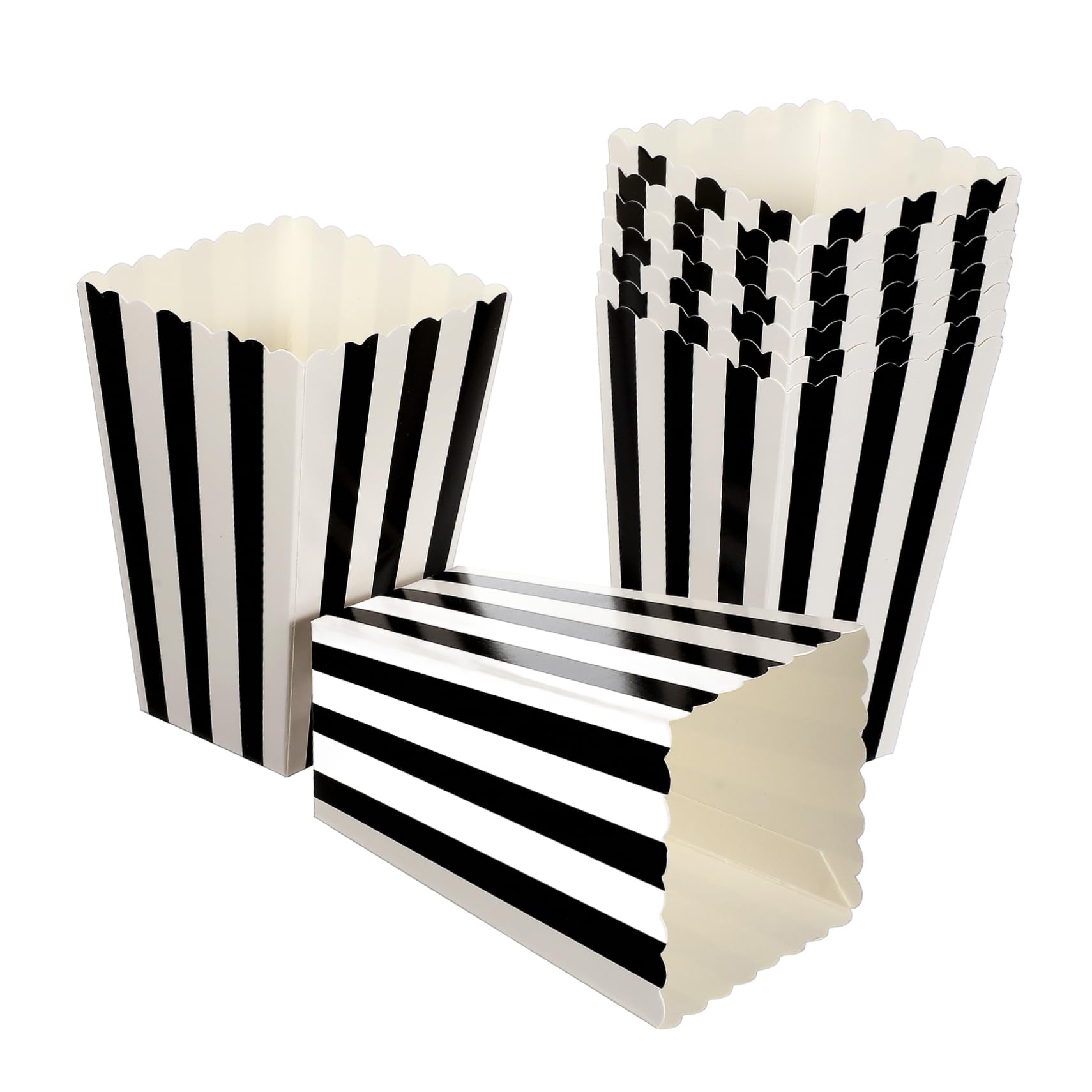 Cabilock 24Pcs Black Popcorn Containers Striped Paper Cartons Weddings and Parties for Snacks Treats and DIY Labels for Festive Decorations