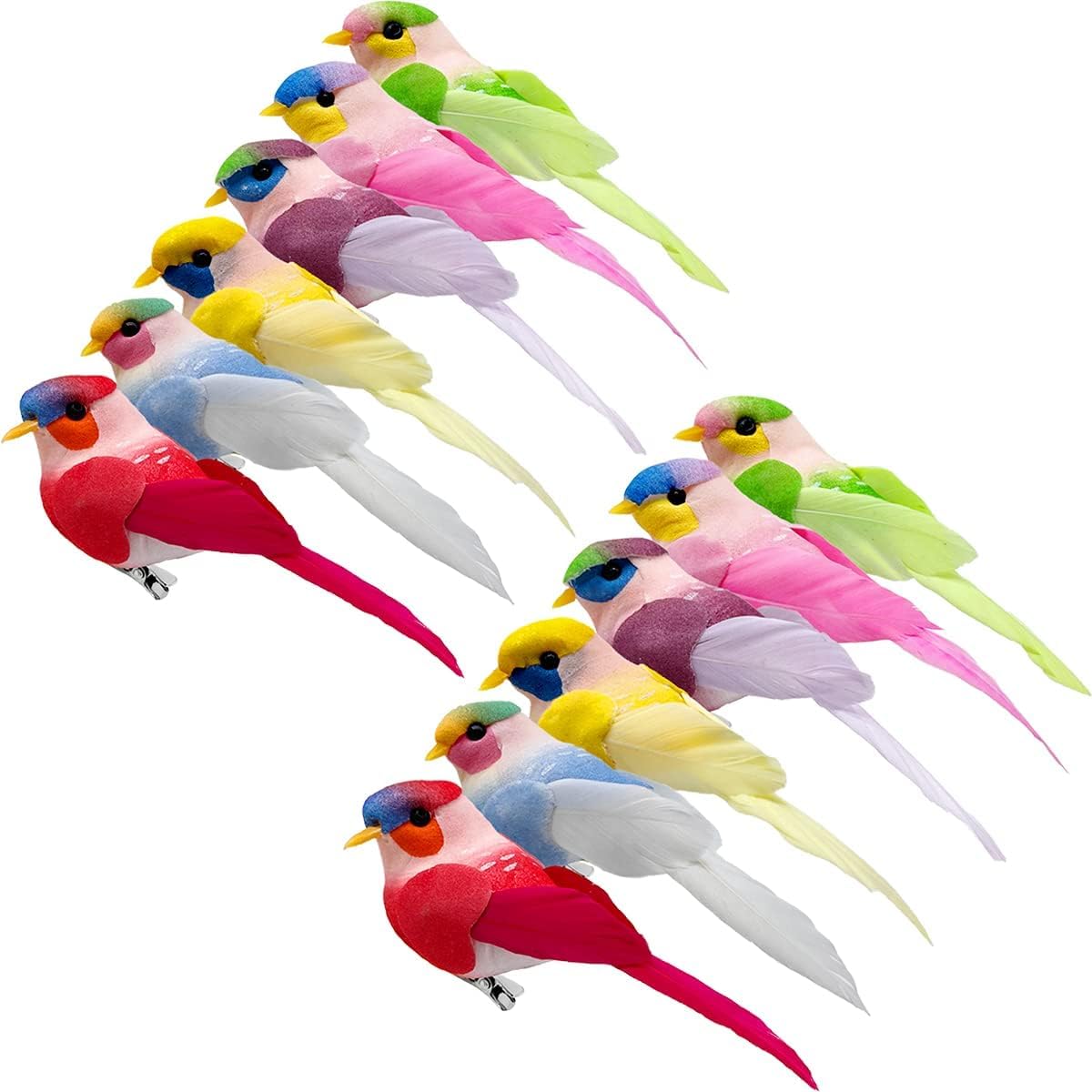 LWINGFLYER 12PCS Colorful Artificial Birds for Decoration Spring Courtyard Trees Flower Arrangement Scene Wedding Crafts Christmas Trees (12pcs Clip)