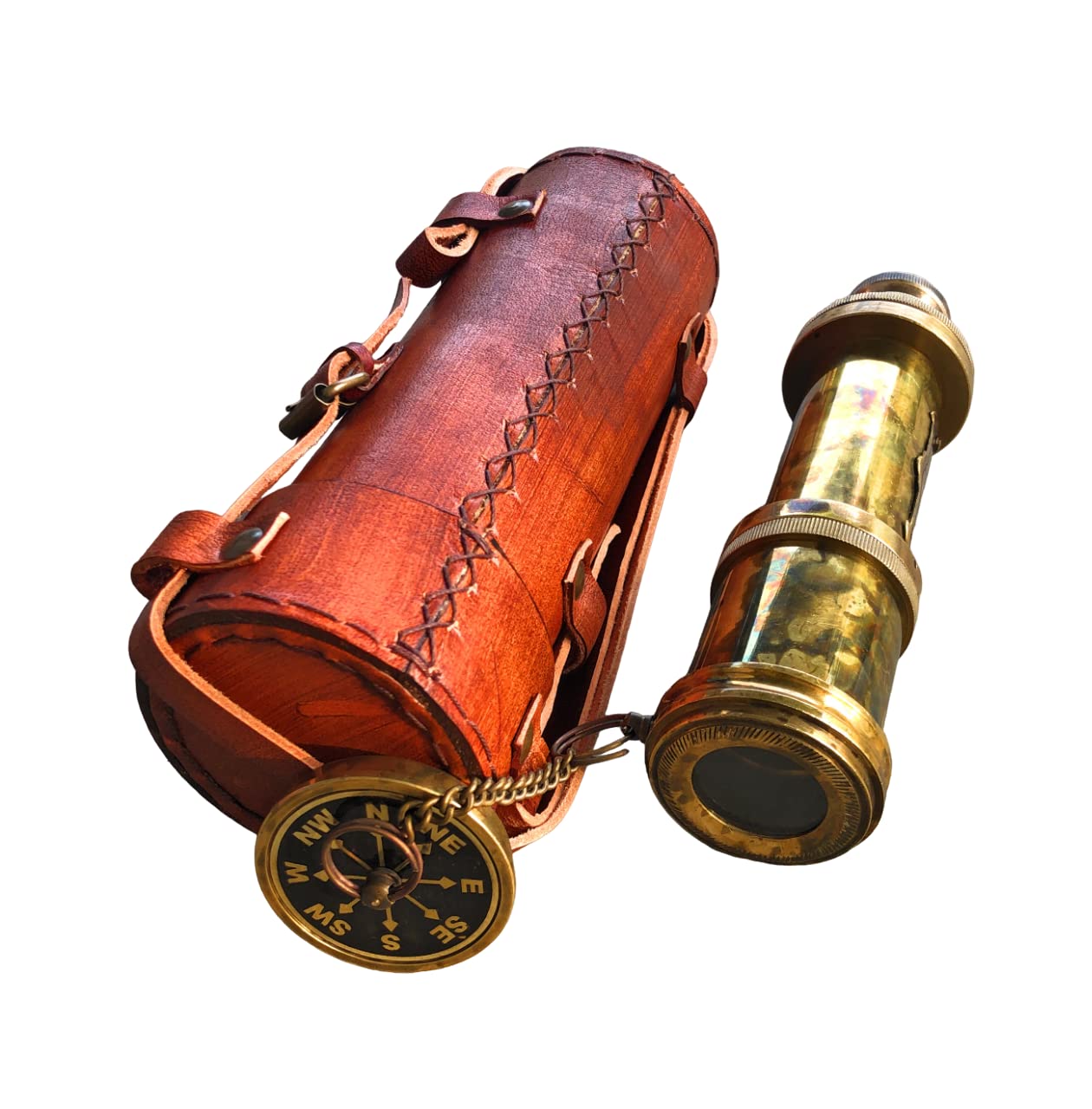 Brass Dollond London 1920 Marine Collectible Decor Nautical Gift Spyglass Antique Mounted Solid Brass Pirate Telescope with Leather Box (Brass Antique)