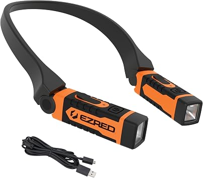 EZRED NK15-OR & NK10 Anywear Rechargeable & Hands-Free Neck Light, Orange & Red & Black