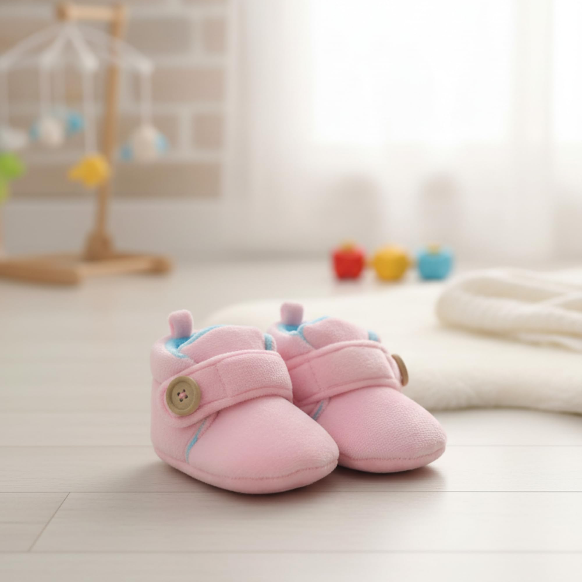 ANGAAKAR Newborn Baby Booties | Soft & Breathable Cotton Footwear for Baby Boys & Girls | Skin-Friendly, Comfortable Booties for 3-12 Months (Pink) 3