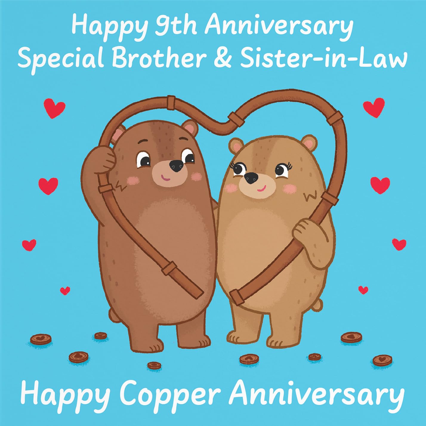 Hunts England, Brother And Sister In Law 9th Anniversary Card, Copper Anniversary, 9 Years - Image 2