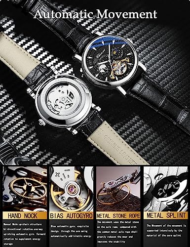Image of FORSINING Men's Watch Luminous Starry Sky with Moon Phase Tourbillon, Mechanical Automatic Self-wind Fashion Watches, Stainless Steel Case Leather Belt Wristwatch