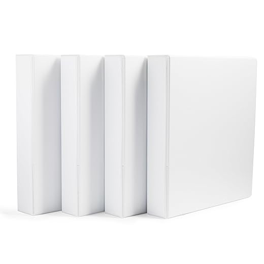 Amazon Basics 3 Ring Binders, 1.5 Inch, 4 Pack, D-Ring Organizer for School, Home Office, White